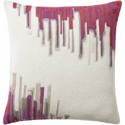 Judy Ross Textiles Hand-Embroidered Chain Stitch Ikat Throw Pillow cream/fog rayon/fog/fuchsia/cerise/orchid